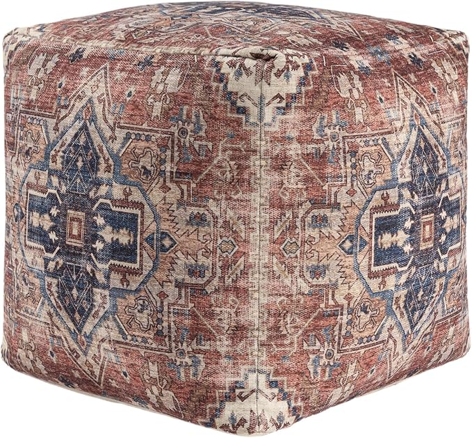 LR Home Vintage Medallion Indoor Medium Pouf Ottoman | Polyester Pouf - Image 2