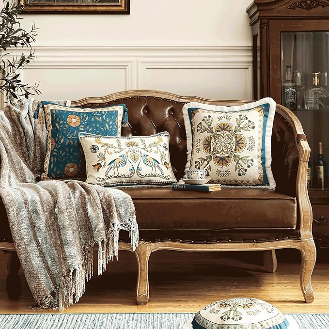 patdrea Designer Rectangle Throw Pillow Covers Set of 2, Farmhouse Blue Linen - Image 3