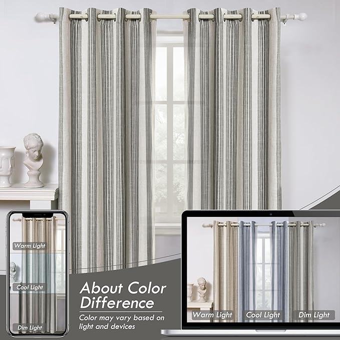 DriftAway Farmhouse Vertical Striped Linen Blend Textured Light Filtering Semi - Image 7