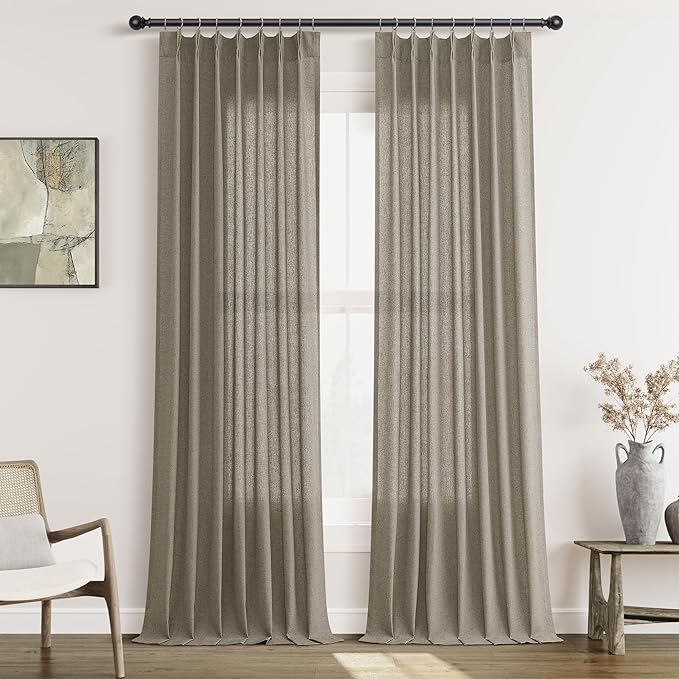 Mocha Pinch Pleat Linen Curtains 102 Inch Length 2 Panels Set by Aersas