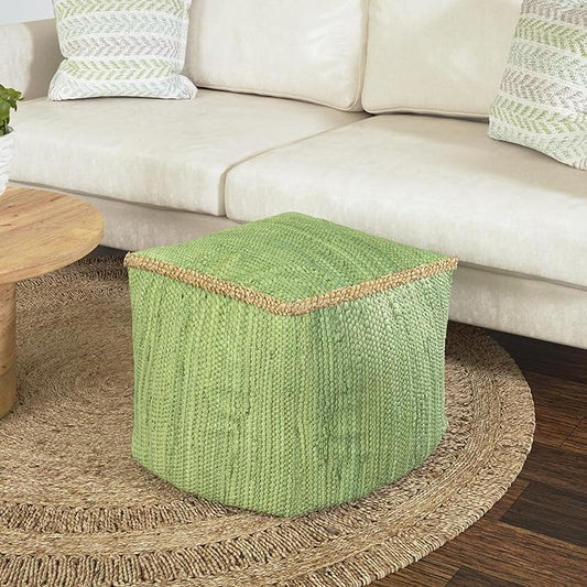 LR Home Green Bordered Hand-Loomed Cotton Blend Cube Pouf by L.+R.+Resources%2C+Inc.