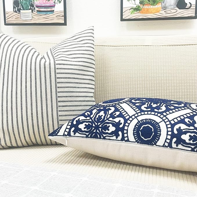 Slow Cow Linen Embroidery Lumbar Throw Pillow Cover Cushion Cover Floral - Image 3
