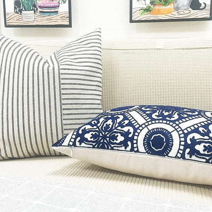 Slow Cow Linen Embroidery Lumbar Throw Pillow Cover Cushion Cover Floral - Image 3