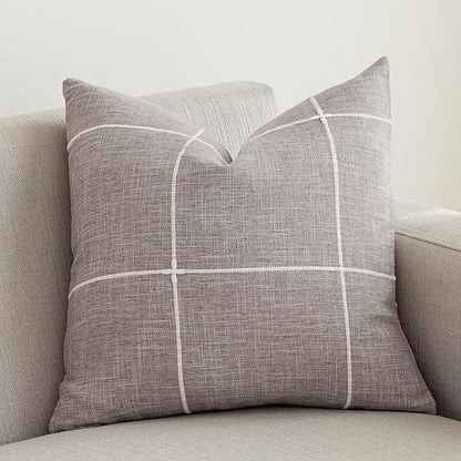 vctops Rustic Lattice Cotton Linen Decorative Throw Pillow Cover Embroidery by vctops