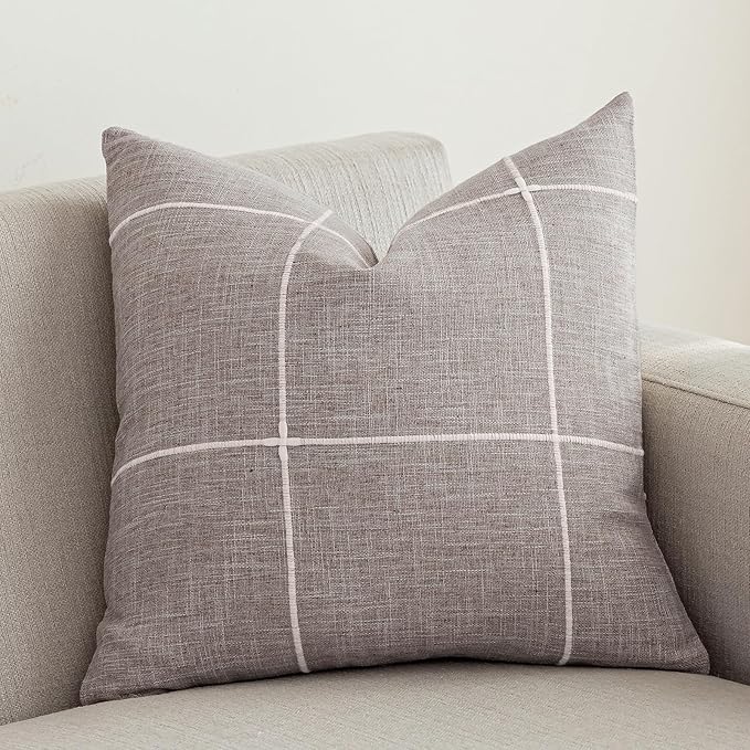 vctops Rustic Lattice Cotton Linen Decorative Throw Pillow Cover Embroidery by vctops