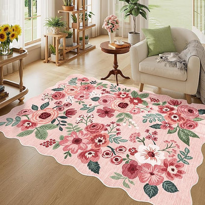DUKINO 4x6 Area Rug, Floral Non-Slip Indoor Washable Rug by DUKINO