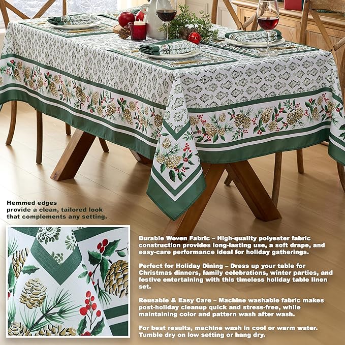 Newbridge Christmas Holly Pinecone Border 60 x 120 Inch Rectangle Fabric - Image 3