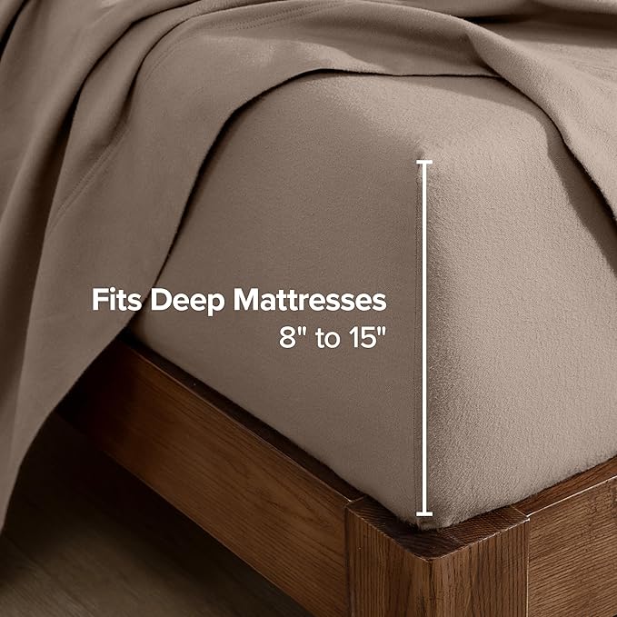 Bare Home Flannel Fitted Bottom Sheet 100% Cotton, Velvety Soft Heavyweight - Image 3