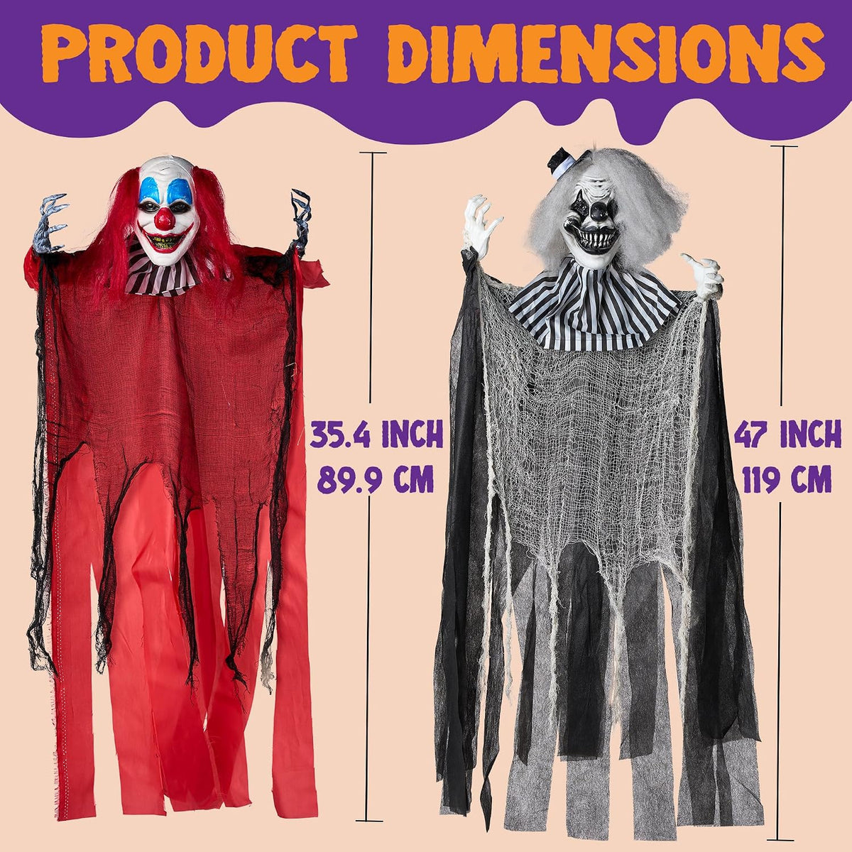 JOYIN 3 Pcs Hanging Clown Decor Halloween Decorations Outdoor, Party Supplies Props Haunted House Front Porch Yard Garden Lawn Patio Scary Horror