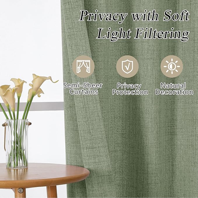 OVZME Green Valance for Windows, Light Filtering Faux Linen Textured Small - Image 7