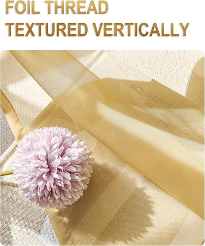 Foil Stripe Gold Sheer Curtains 96 inches Length 2 Panels - Image 2