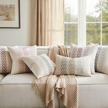100% Cotton Farmhouse Leaves Throw Pillow Covers Set of 2, 18x18 Inch Mixed - Image 7