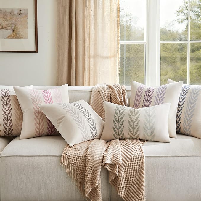100% Cotton Farmhouse Leaves Throw Pillow Covers Set of 2, 24x24 Inch Mixed - Image 7
