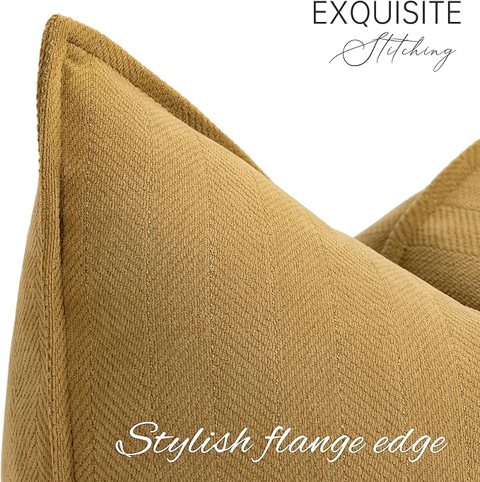 ZWJD Mustard Yellow Throw Pillow Covers 22x22 Set of 2 Chenille Pillow Covers - Image 2