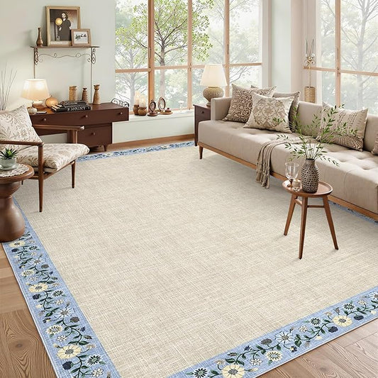 GarveeHome Washable Living Room Rug 9x12 Floral Bordered Area Rugs Soft Thin by GarveeHome