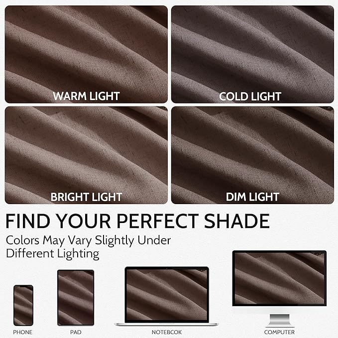Nanspring Cappuccino Linen Blend Light Filtering Back Tab Curtains 96 Inches - Image 4