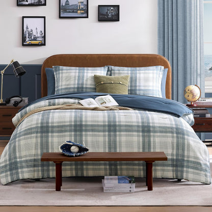 plaid full size comforter set blue grey 7 showing dimensions