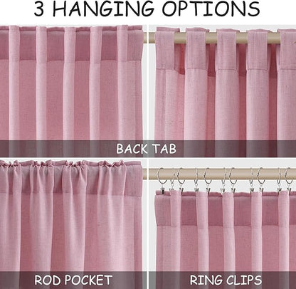 Nanspring Rose Boho Style Linen Curtains 90 Inch Long 2 Panels Set Back Tab Rod - Image 2