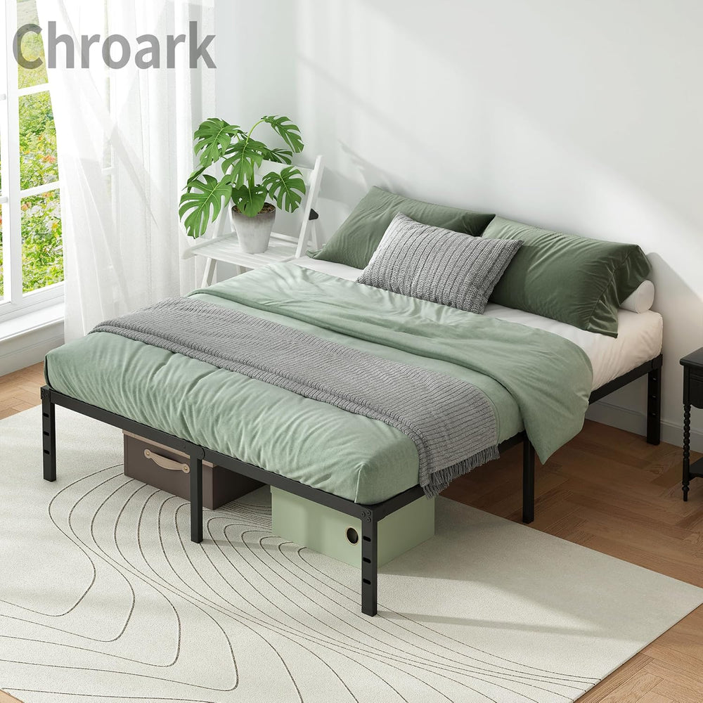 Metal Platform Bed Frame Full Size, 18 Inch Height with Heavy Duty Steel Supp...