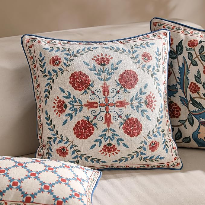 patdrea Designer Throw Pillow Covers Set of 2, Square Brilliant Vintage Red - Image 2