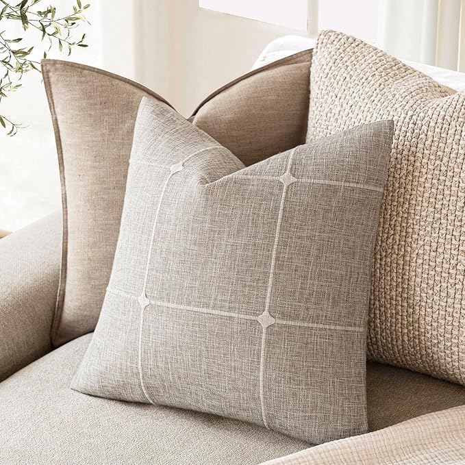 Foindtower Pack of 2 Decorative Faux Linen Jacquard Check Throw Pillow Covers - Image 5