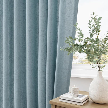 Linen Blue Pinch Pleated 102 Inch Curtains 2 Panels - Image 5