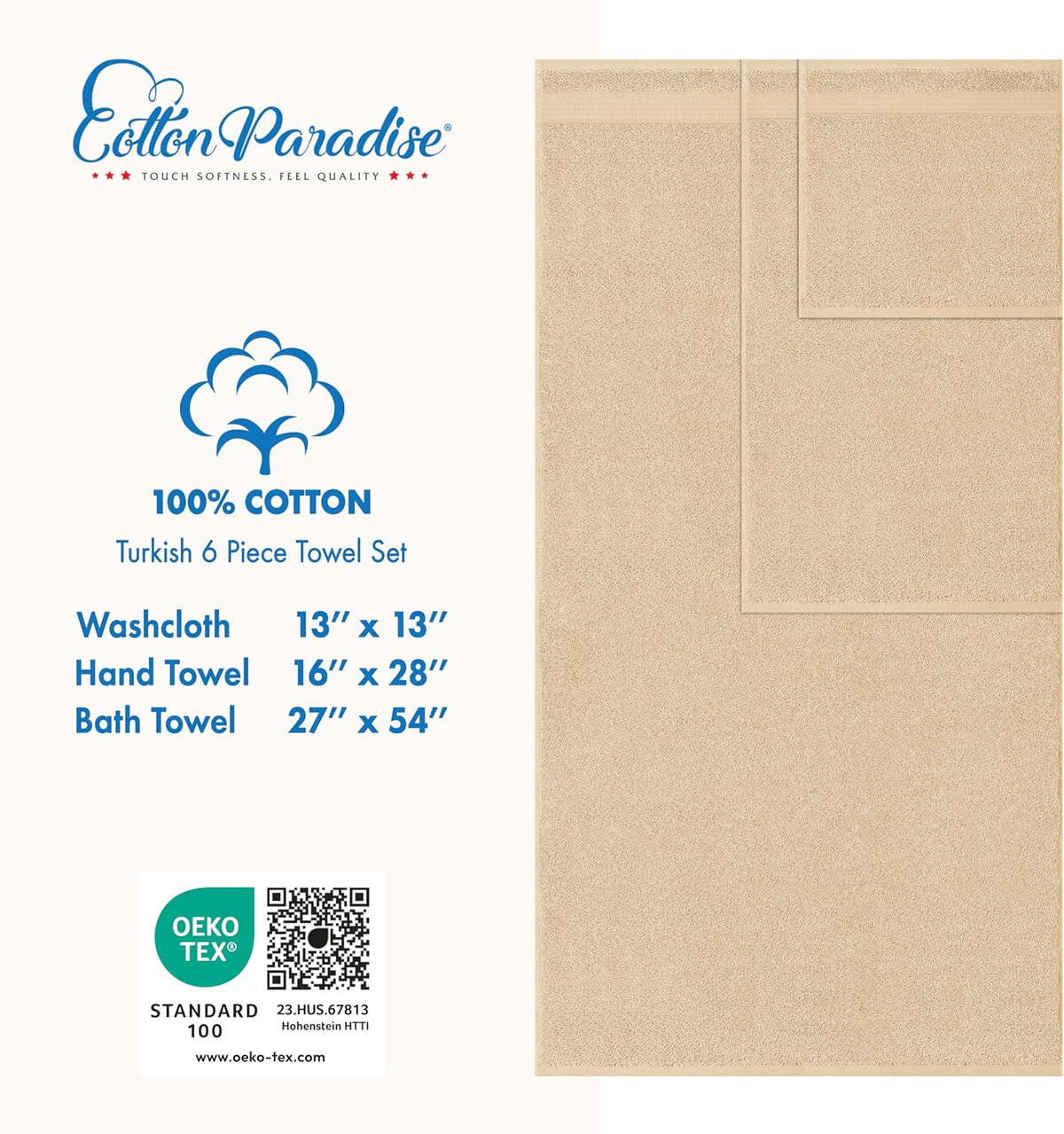 cotton paradise 100% cotton turkish towel set, soft, side view
