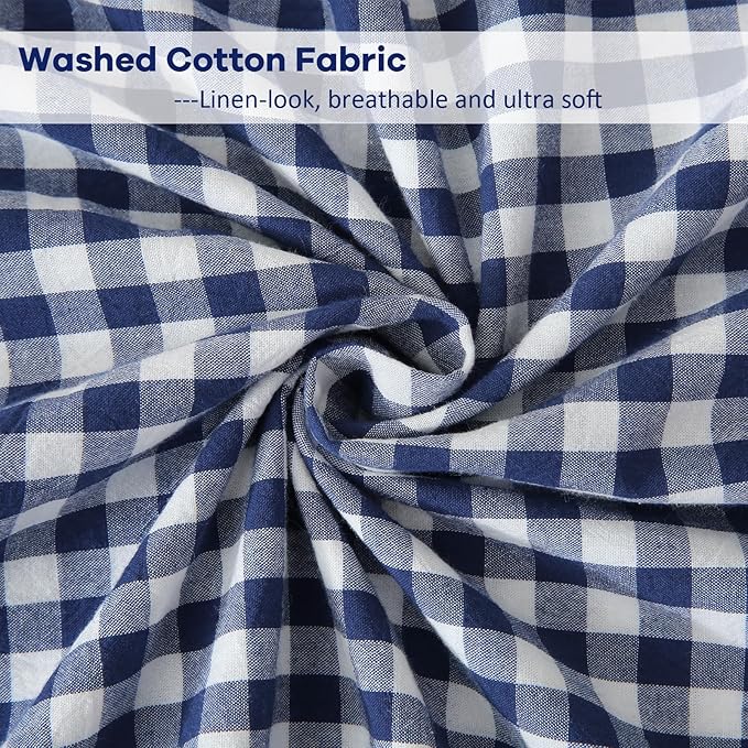 Navy Blue White Plaid Ruffled Gingham Body Pillow Cover, 100% Washed Cotton - Image 6