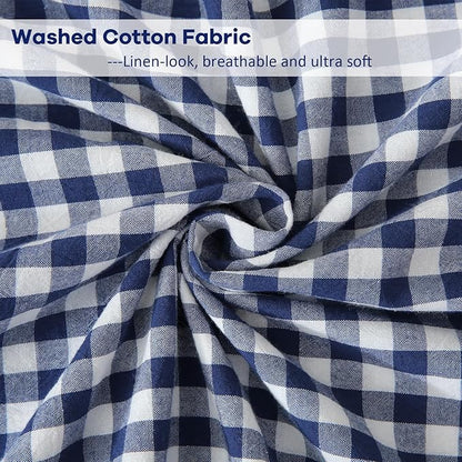 Navy Blue White Plaid Ruffled Gingham Body Pillow Cover, 100% Washed Cotton - Image 6