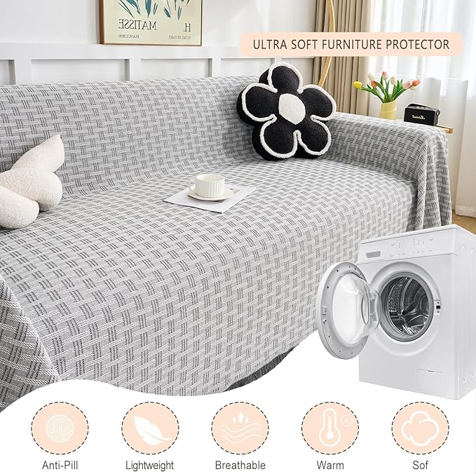 Grey Couch Cover Blanket Cute Geometrical Jacquard Washable Sofa Cover - Image 7