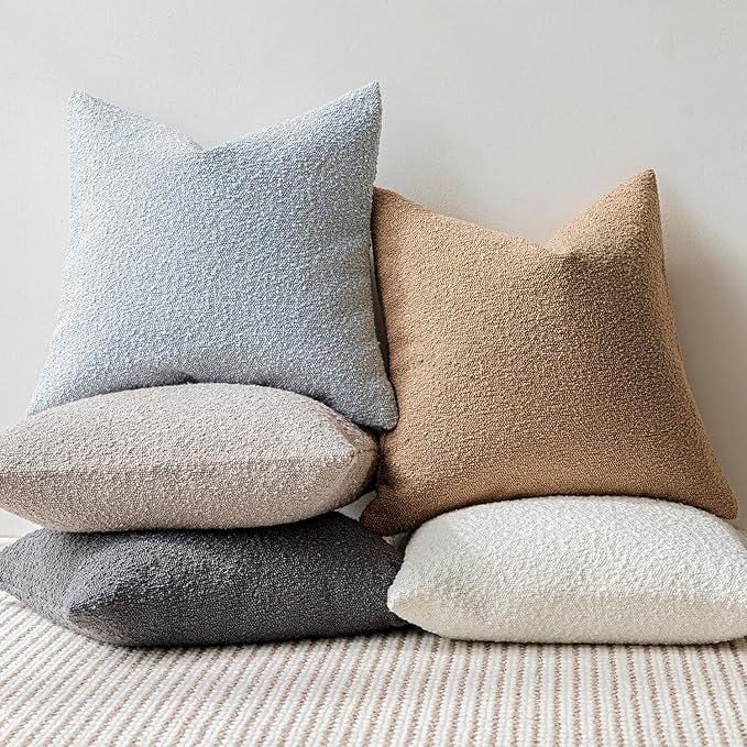 Foindtower Pack of 2 Textured Boucle Throw Pillow Covers Accent Solid Pillow - Image 6