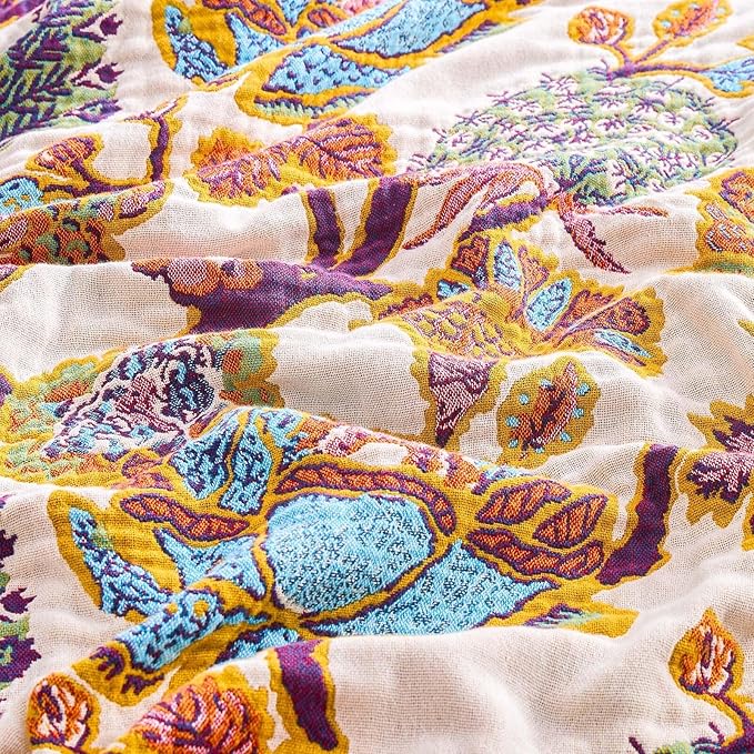 Boho Throw Blanket for Bed, 100% Cotton Soft Rustic Quilt Fall Blanket - Image 5