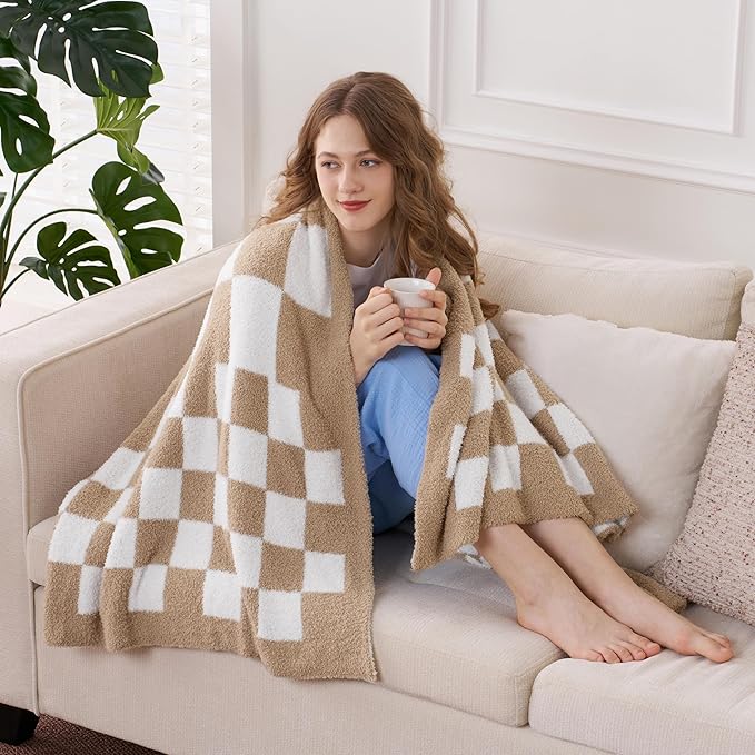 Joiedomi Throw Blanket for Couch Bed, Checkered Knitted Blankets Gifts for - Image 2