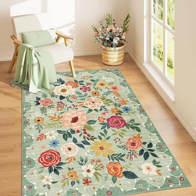 DUKINO 4x6 Area Rug, Floral Rugs by DUKINO