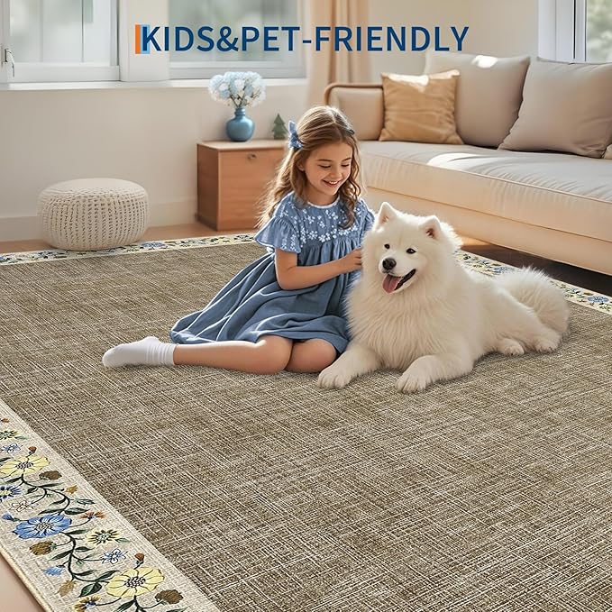 GarveeHome Washable Rugs for Living ROM 8 x 10 Large Area Rug Farmhouse Floral - Image 7