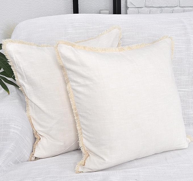 16×16 Cream White Decorative Fringe Cotton Throw Pillow Covers Boho Farmhouse - Image 3