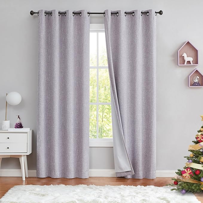 Central Park Lavender Solid Full Blackout Curtain Heavy Linen Texture Window by CentralPark