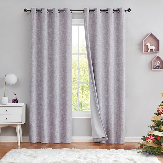 Lavender Solid Full Blackout Curtain Heavy Linen Texture Window Treatment by CentralPark