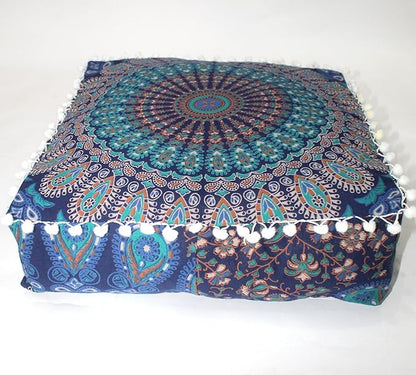 CRAFT KALA Blue Peacock Large Hippie Mandala Meditation Floor Ottoman Pillow - Image 5