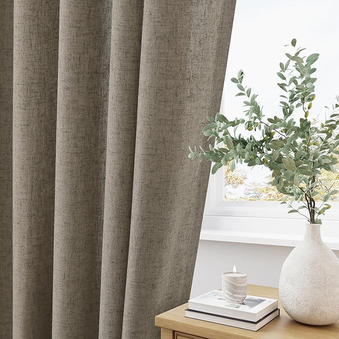 Mocha Pinch Pleat Linen Curtains 72 Inch Length 2 Panels Set - Image 6