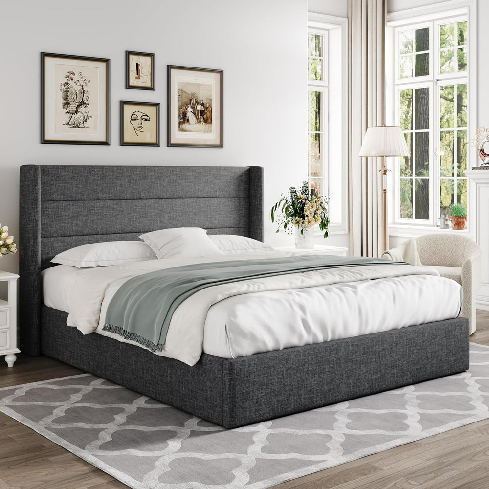 Allewie Queen Size Lift Up Hydraulic Storage Bed Frame Dark Grey