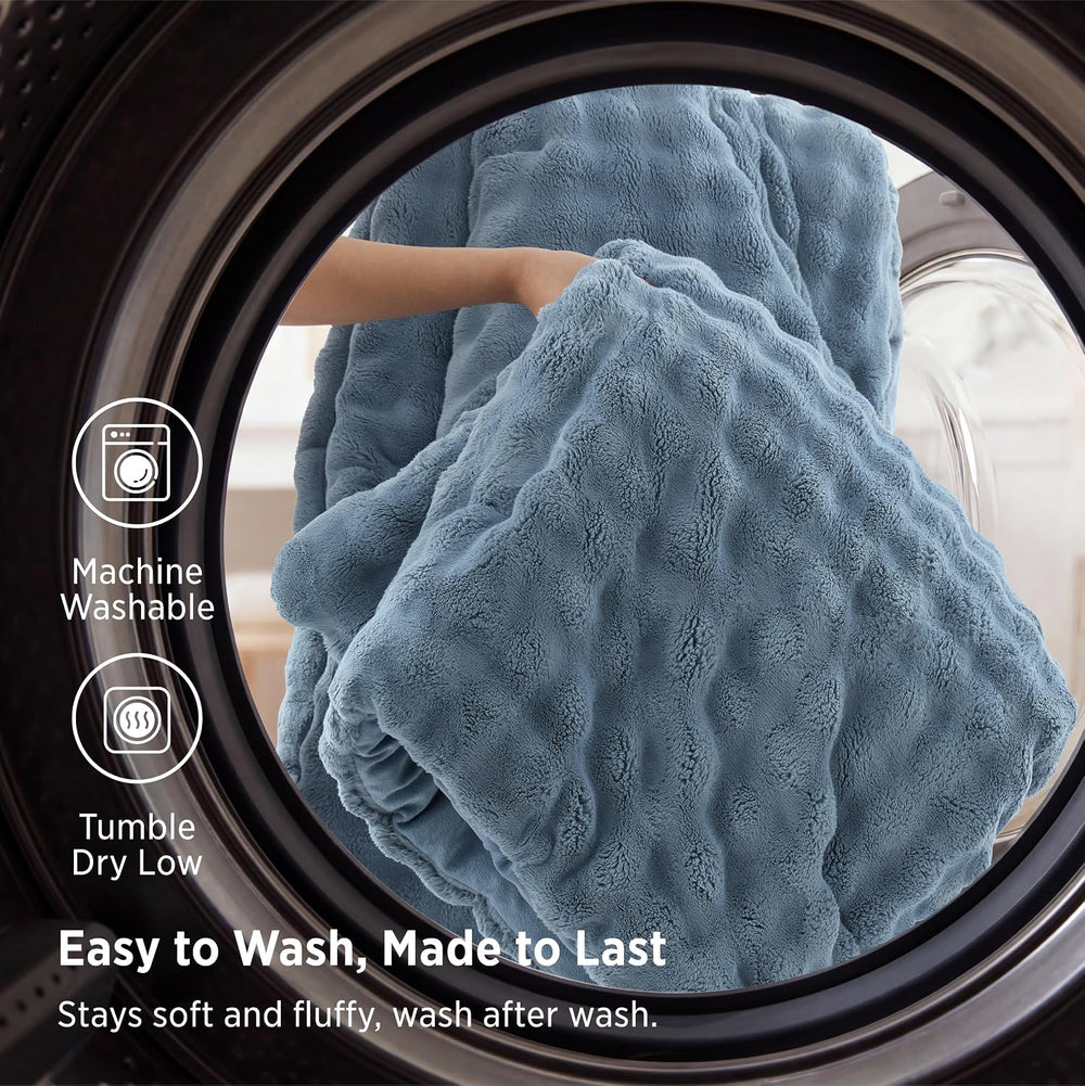 Bedsure 3D Cloud Bubble Comforter Set Fluffy Bed Set Queen Slate Blue 3 Pcs