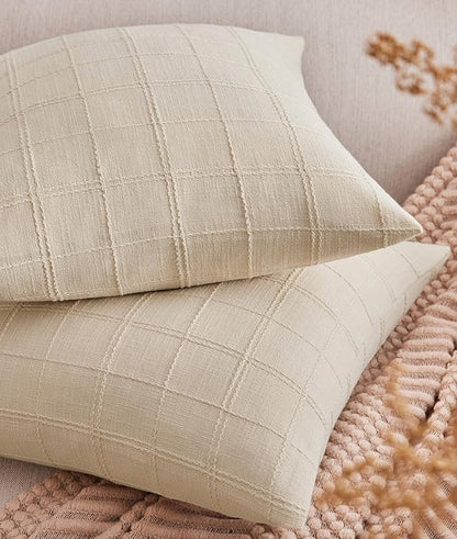 ZeeMart Linen Checked Throw Pillow Covers Set of 2, 22x22 Inch Allover Grid by ZEEMARTONLINE