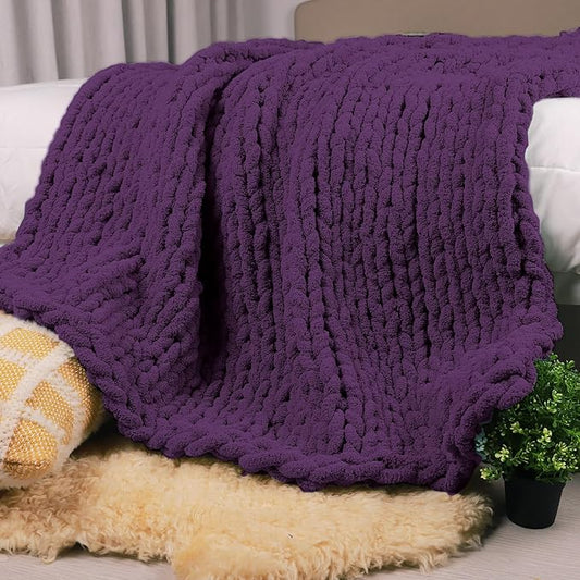 Carriediosa Chunky Knit Throw Blanket 60" X 80" Twin, 100% Hand Made Large by Carriediosa