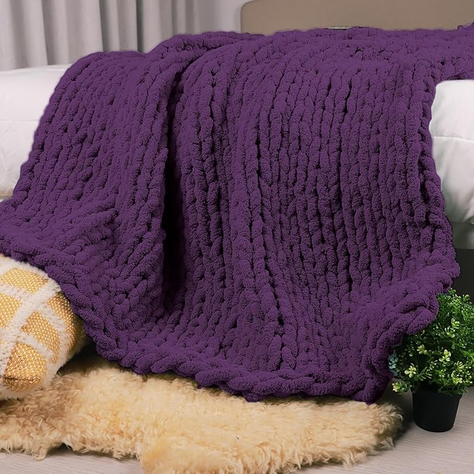 Carriediosa Chunky Knit Throw Blanket 50" X 60", 100% Hand Made Large Chenille by Carriediosa