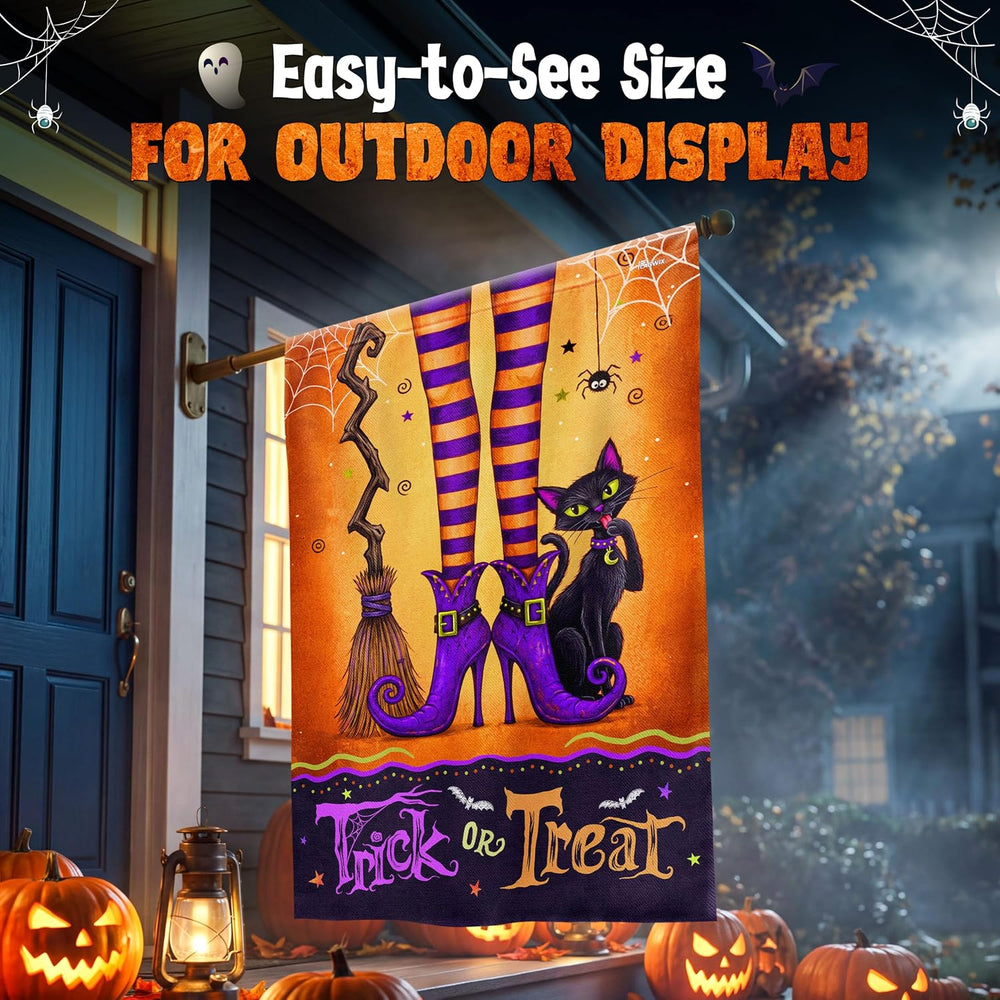 FLAGWIX Halloween House Flag, Witch Black Cat Trick Or Treat Porch Decor