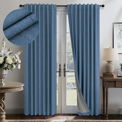 Denim Blue Living Room Darkening Curtains 72 Inches Long 2 Panels Set Faux by Pitalk