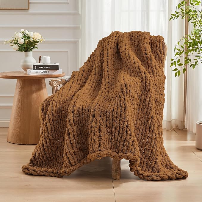 Carriediosa Chunky Knit Throw Blanket 50" X 60", 100% Hand Made Large Chenille - Image 8
