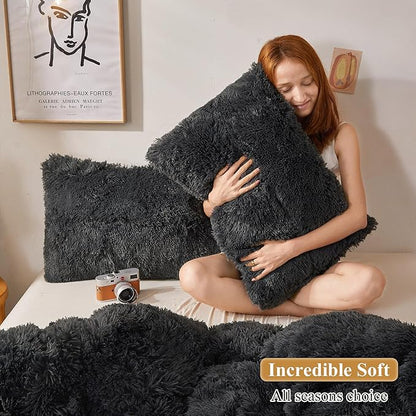 XeGe Faux Fur Throw Pillow Cases, Plush Shaggy Ultra Soft Pillow Covers - Image 5