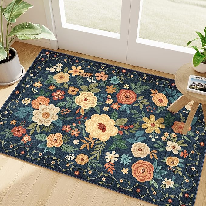 DUKINO 2x3 Rugs for Entryway, Floral Indoor Washable Door Mat, Non Slip Boho by DUKINO